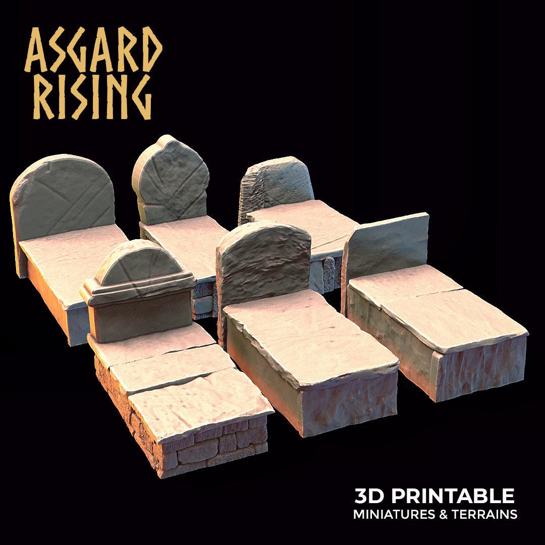 Miniature Cemetery Graves Set, 28mm/32mm Tombstones