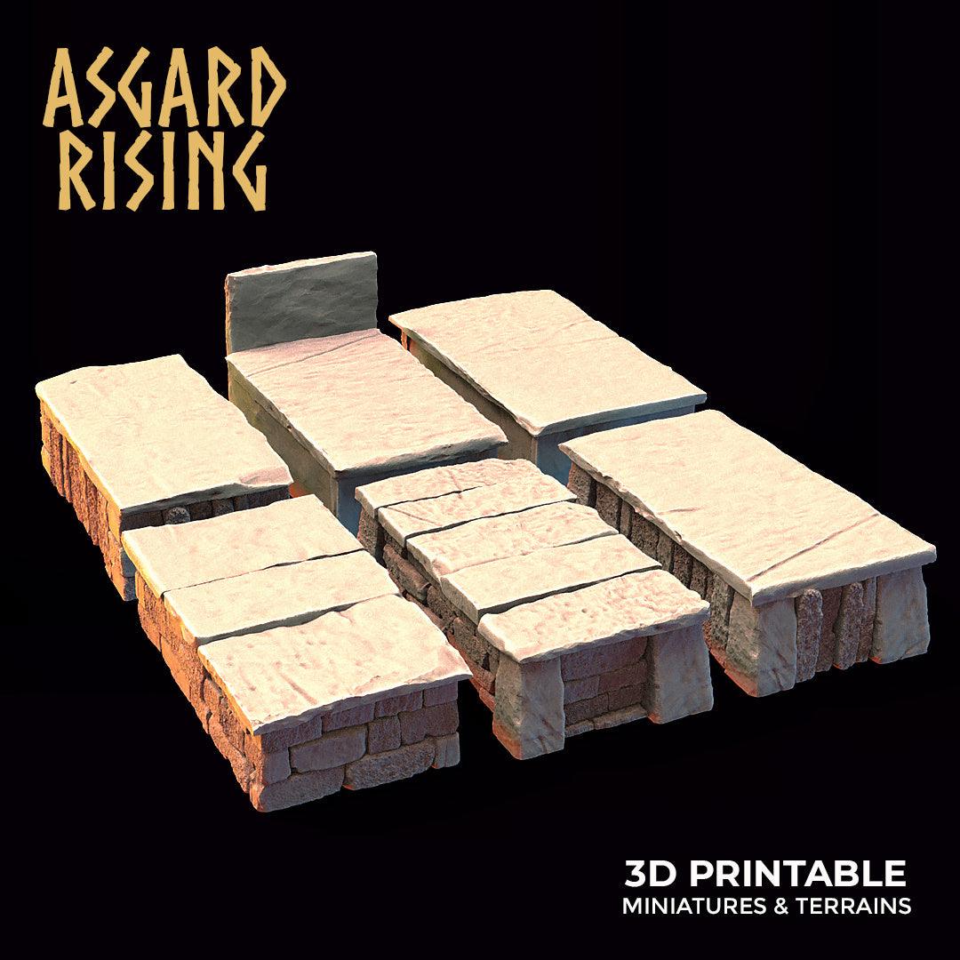 Miniature Cemetery Graves Set, 28mm/32mm Tombstones