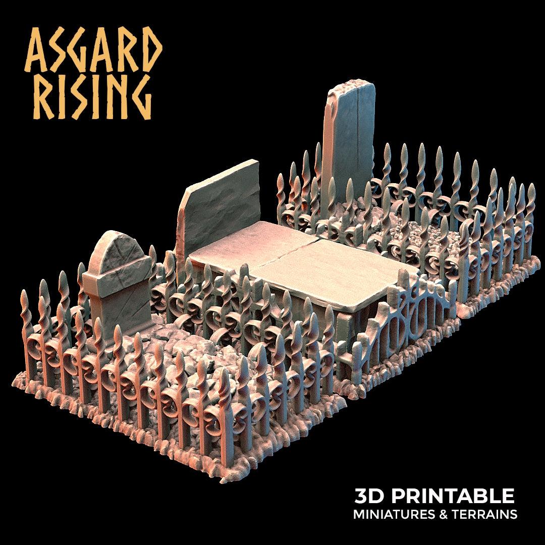 Miniature Graveyard Fence & Graves Set, 28mm/32mm