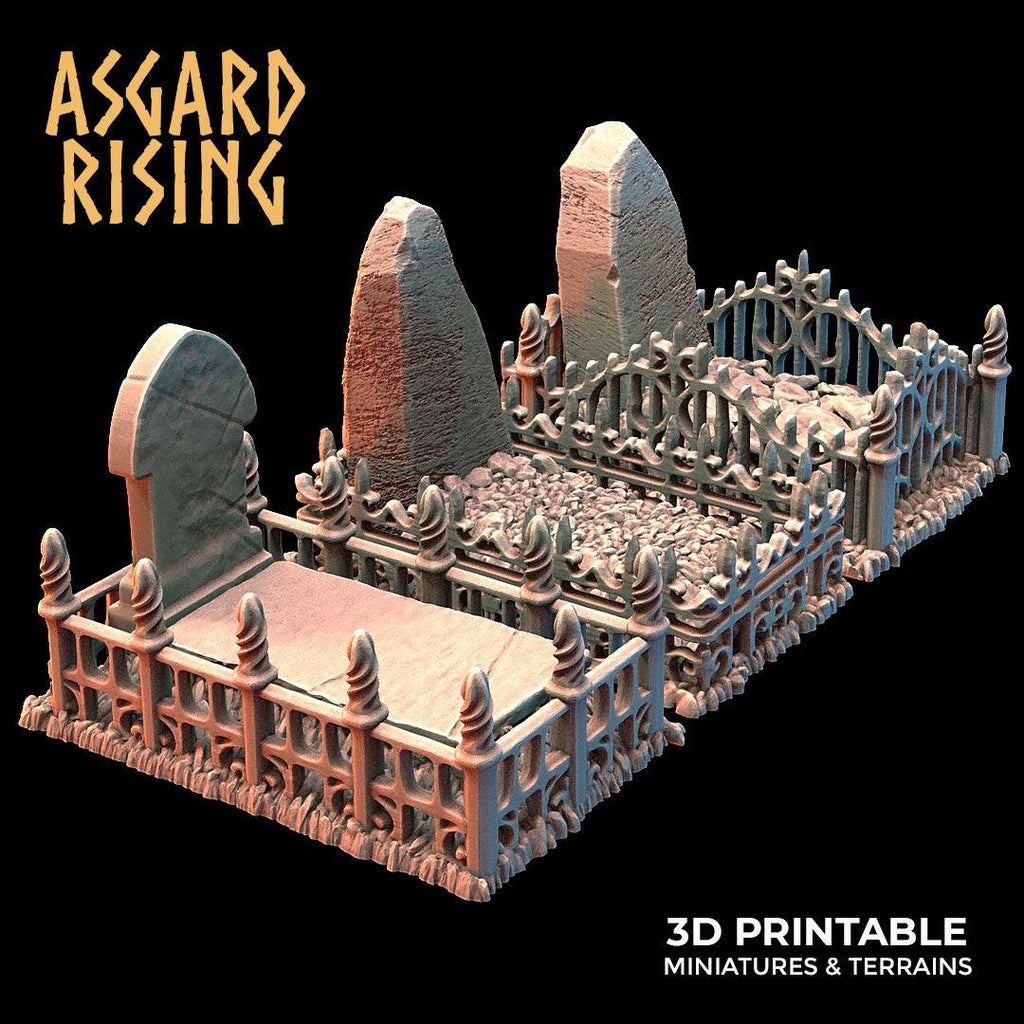 Miniature Graveyard Fence & Graves Set, 28mm/32mm