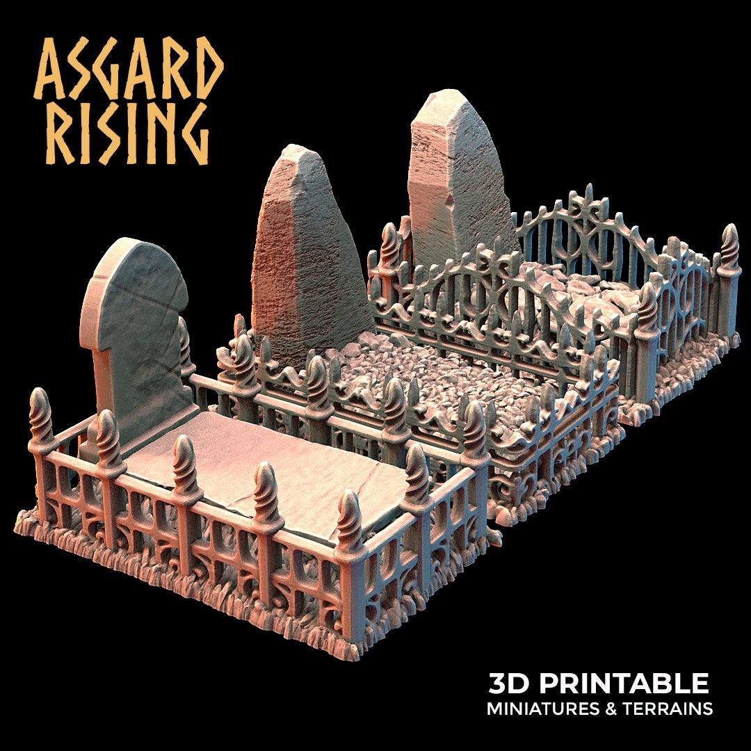 Miniature Graveyard Fence & Graves Set, 28mm/32mm