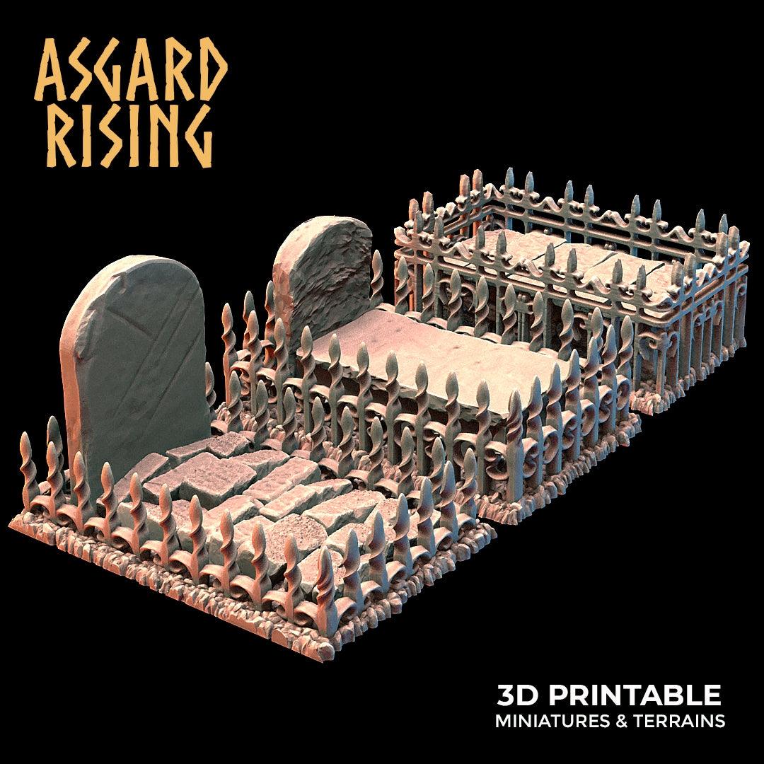 Miniature Graveyard Fence & Graves Set, 28mm/32mm
