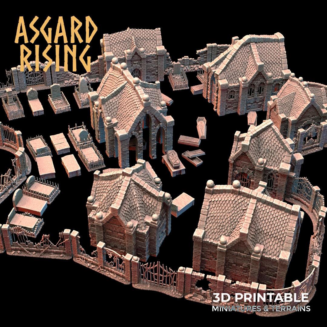 3D Printed Asgard Rising Cemetery Mausoleum Set 28mm-32mm Ragnarok D&D