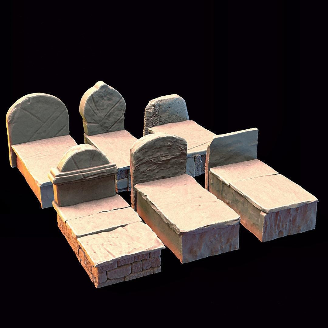Miniature Cemetery Graves Set, 28mm/32mm Tombstones