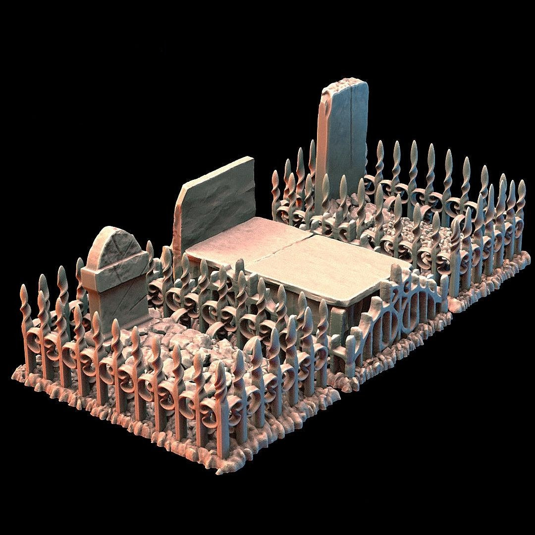 Miniature Graveyard Fence & Graves Set, 28mm/32mm