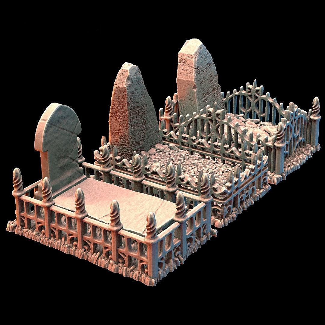 Miniature Graveyard Fence & Graves Set, 28mm/32mm