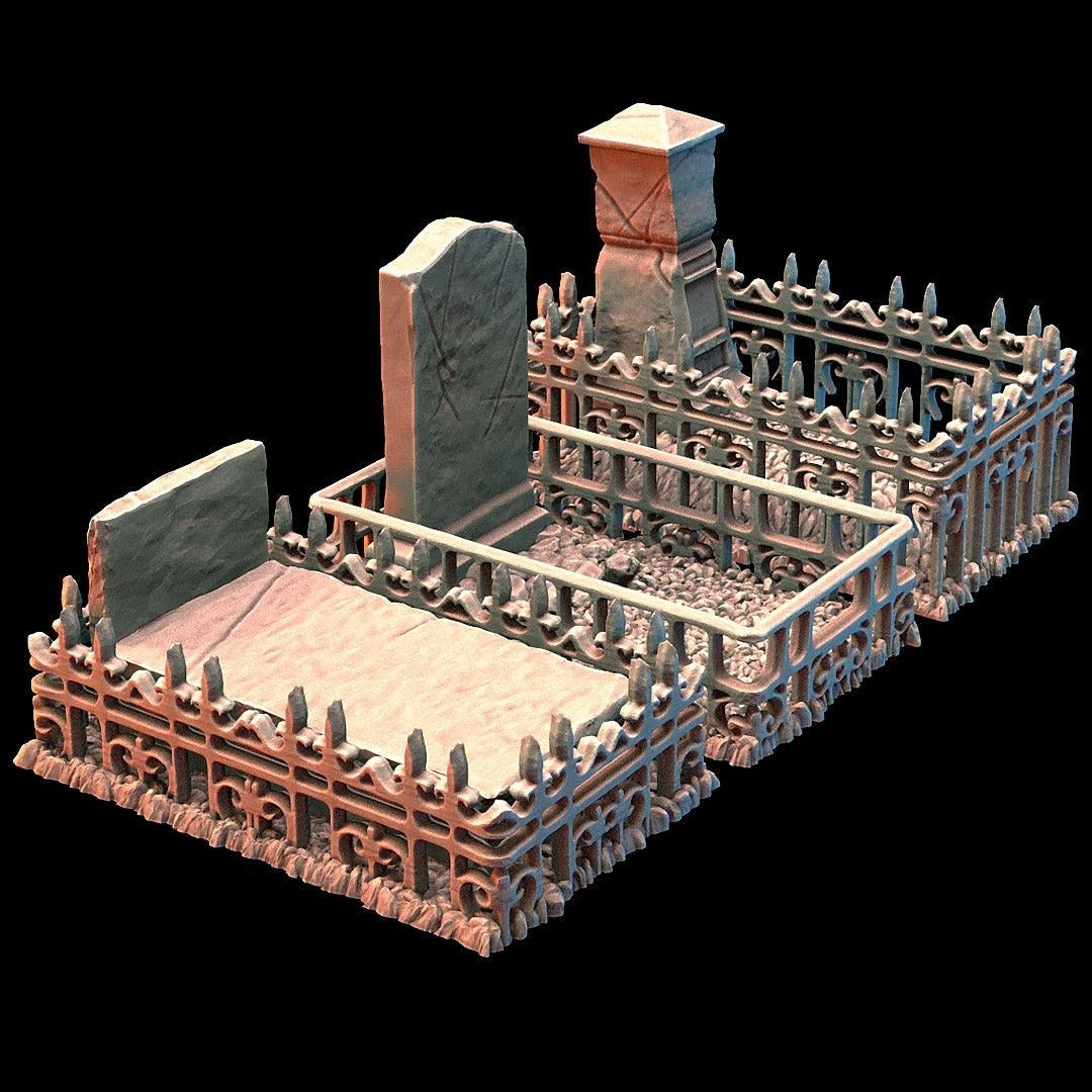 Miniature Graveyard Fence & Graves Set, 28mm/32mm