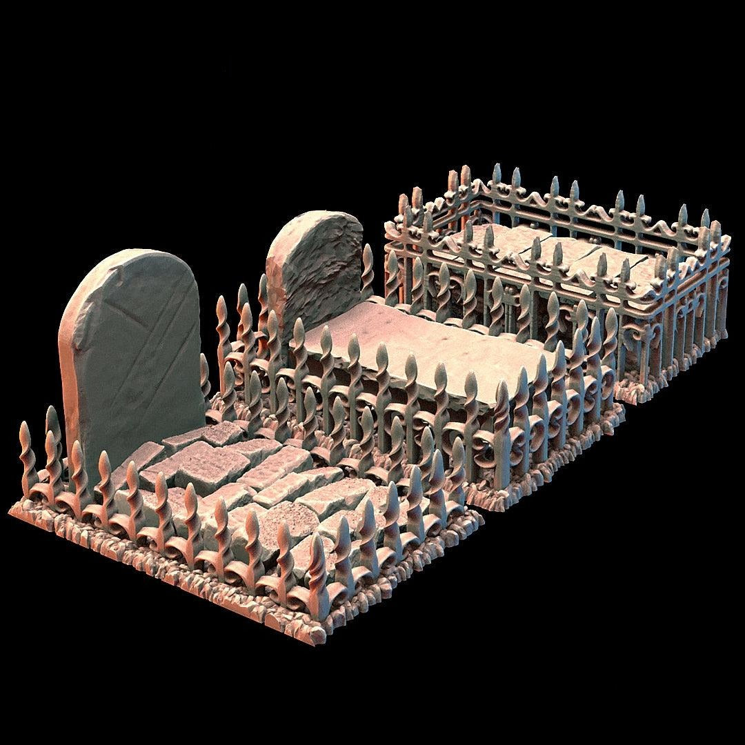 Miniature Graveyard Fence & Graves Set, 28mm/32mm