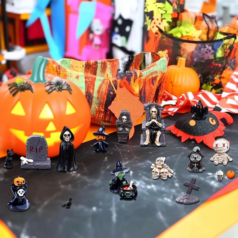 Halloween Miniature Figurines – 32 Piece Resin Set for Fairy Gardens