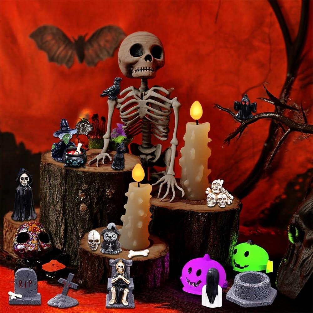 Halloween Miniature Figurines – 32 Piece Resin Set for Fairy Gardens
