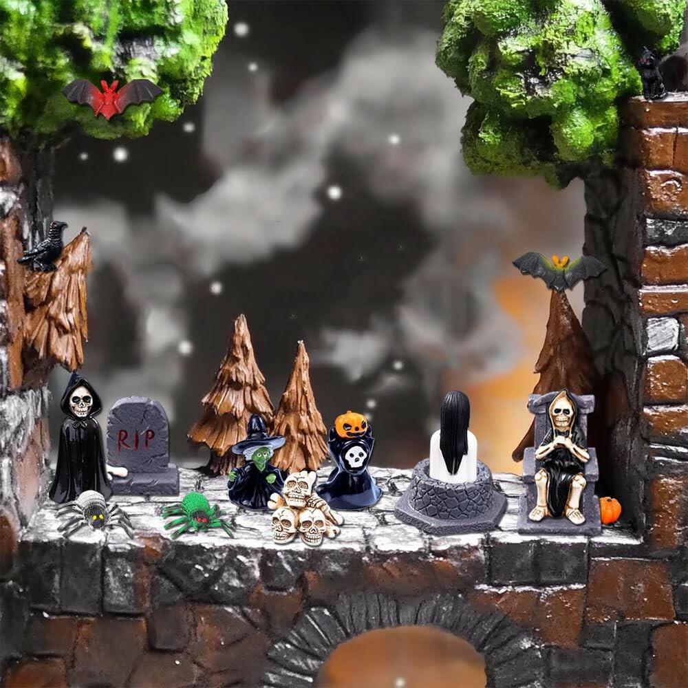 Halloween Miniature Figurines – 32 Piece Resin Set for Fairy Gardens