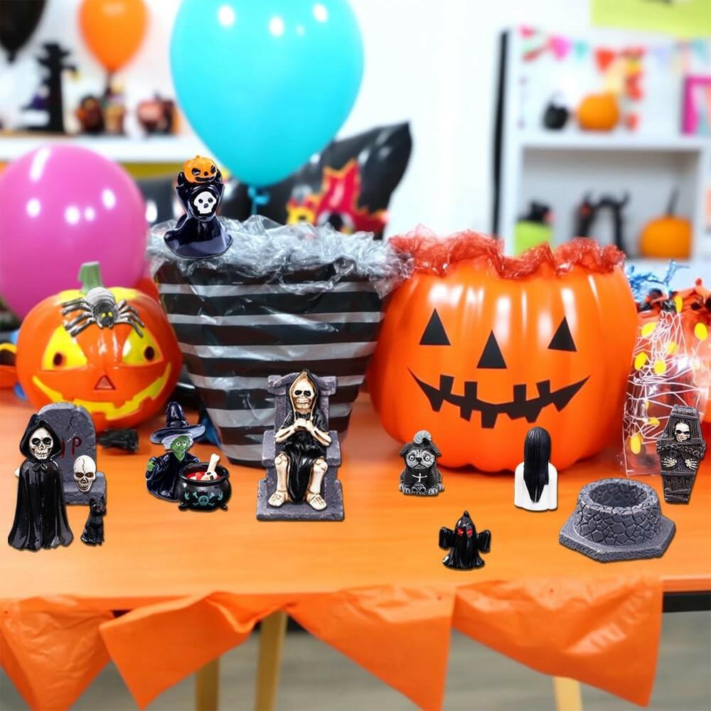 Halloween Miniature Figurines – 32 Piece Resin Set for Fairy Gardens